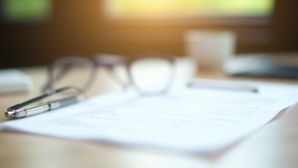 Documents de retraite avec stylo et verres de lecture sur table en bois, lumière naturelle douce, arrière-plan flou, représentant la planification de retraite transfrontalière, SANS texte, SANS filigrane